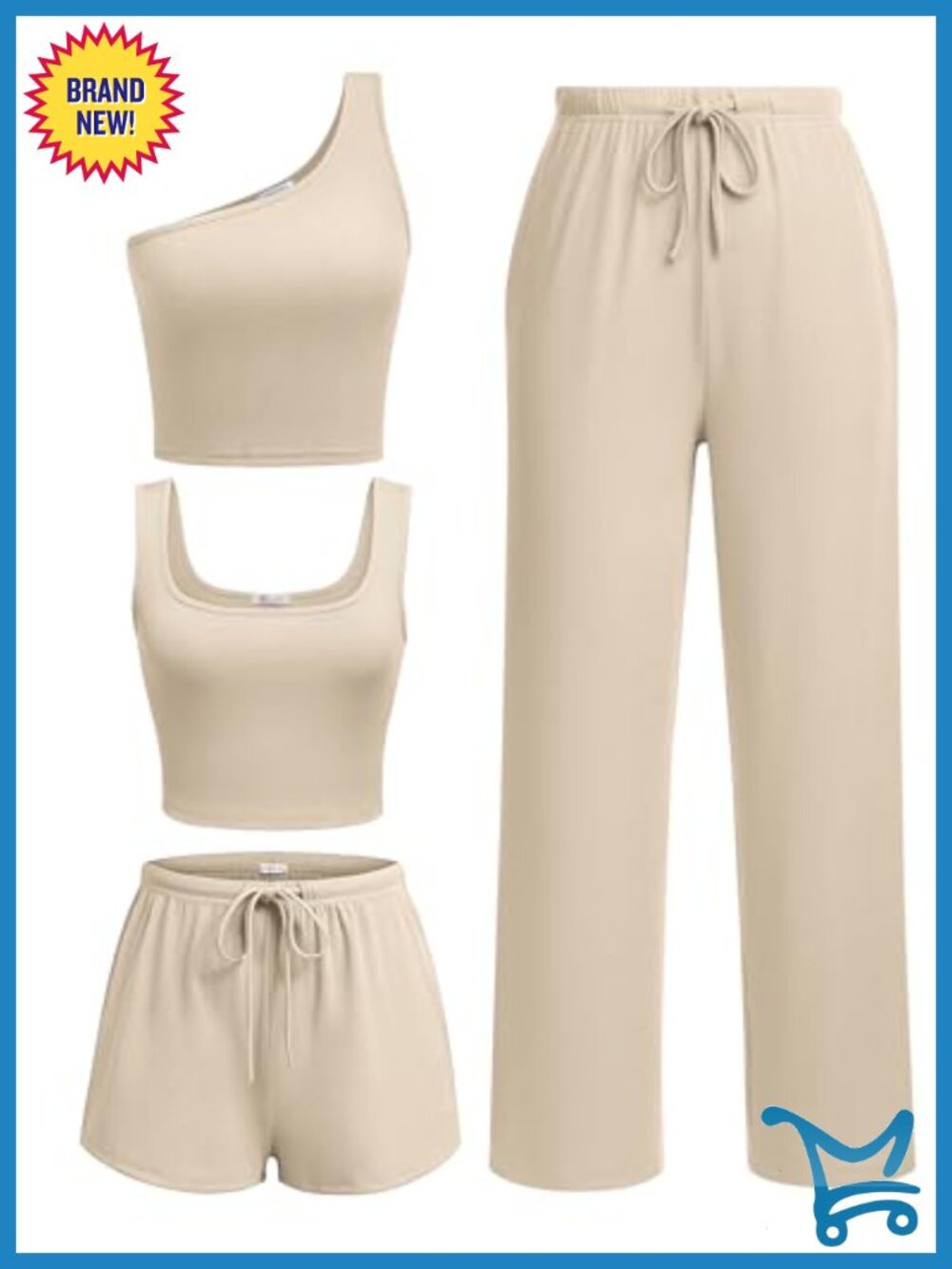 4 Pc Ribbed Knit Crop Tank Top & Shorts Pants Lounge Set
